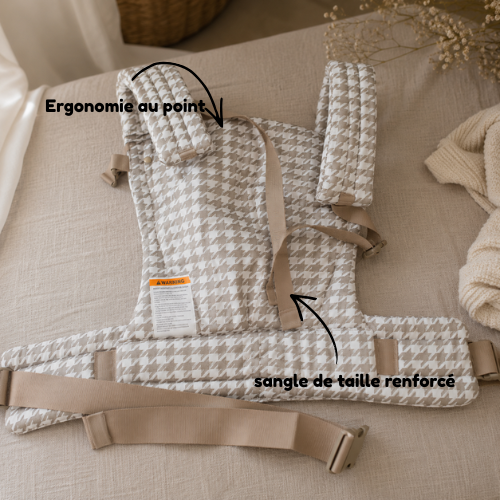 Porte bebe Ergonomique Bébé 0-24 Mois Motif Pied-de-Poule Beige