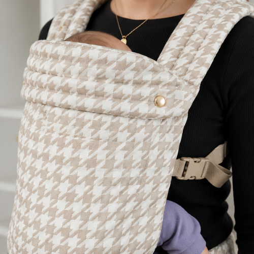 Porte bebe Ergonomique Bébé 0-24 Mois Motif Pied-de-Poule Beige