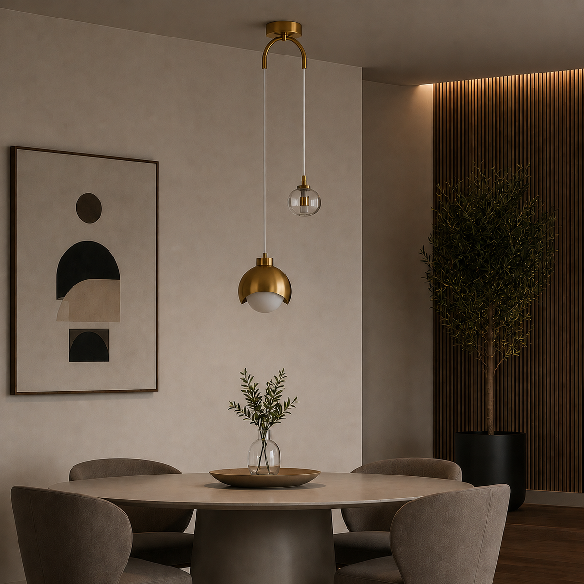 Suspension Luminaire Design Scandinave Doré et Blanc - Salon & Chambre