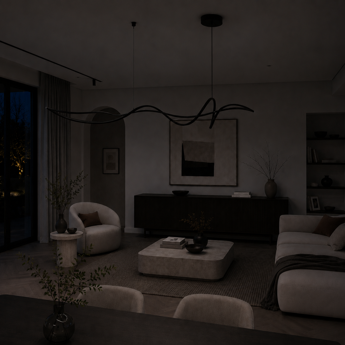 Suspension Luminaire LED Contemporaine - Design Fluide - 120cm à 140cm