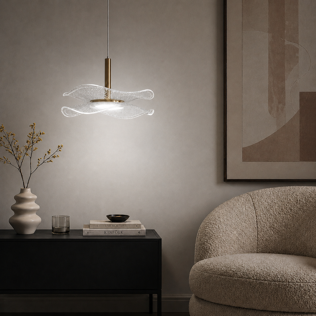 Suspension Design Scandinave Chic - Luminaire Ambiance Moderne - Doré et Voilage Mesh