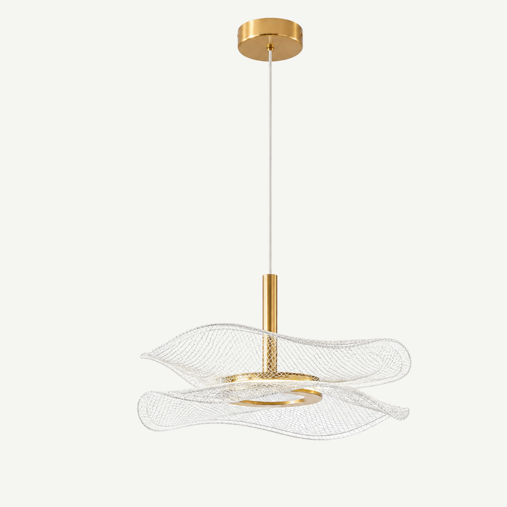 Suspension Design Scandinave Chic - Luminaire Ambiance Moderne - Doré et Voilage Mesh