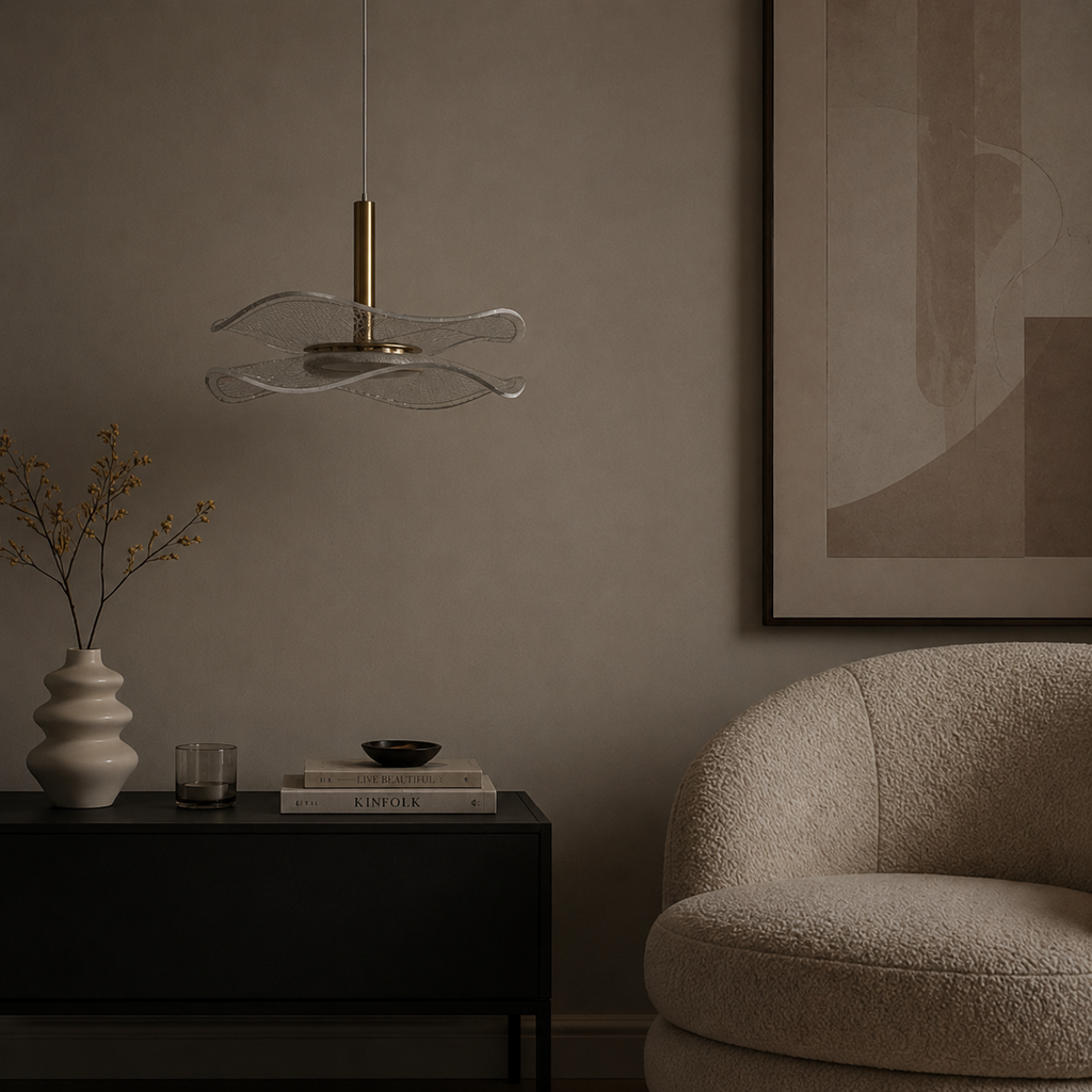 Suspension Design Scandinave Chic - Luminaire Ambiance Moderne - Doré et Voilage Mesh