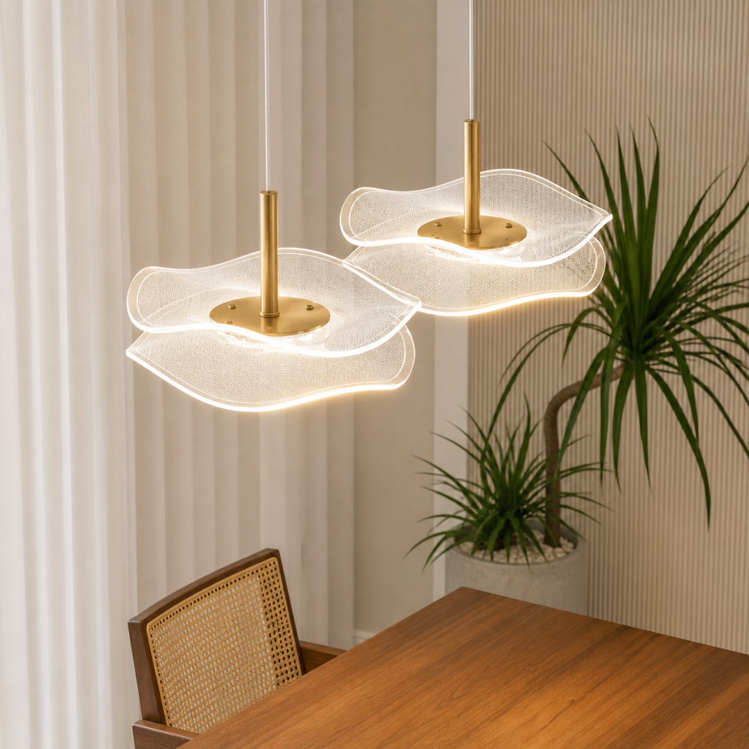 Suspension Design Scandinave Chic - Luminaire Ambiance Moderne - Doré et Voilage Mesh