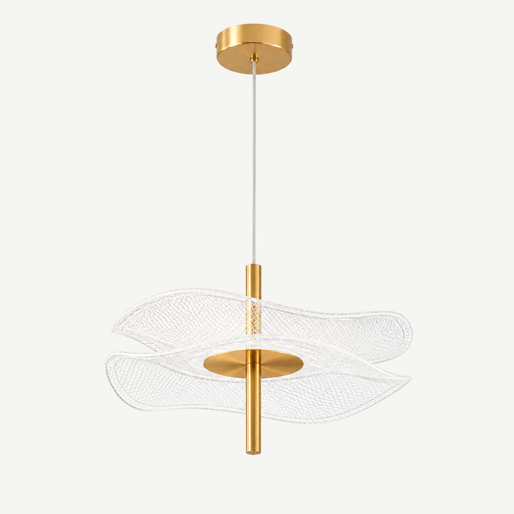 Suspension Design Scandinave Chic - Luminaire Ambiance Moderne - Doré et Voilage Mesh