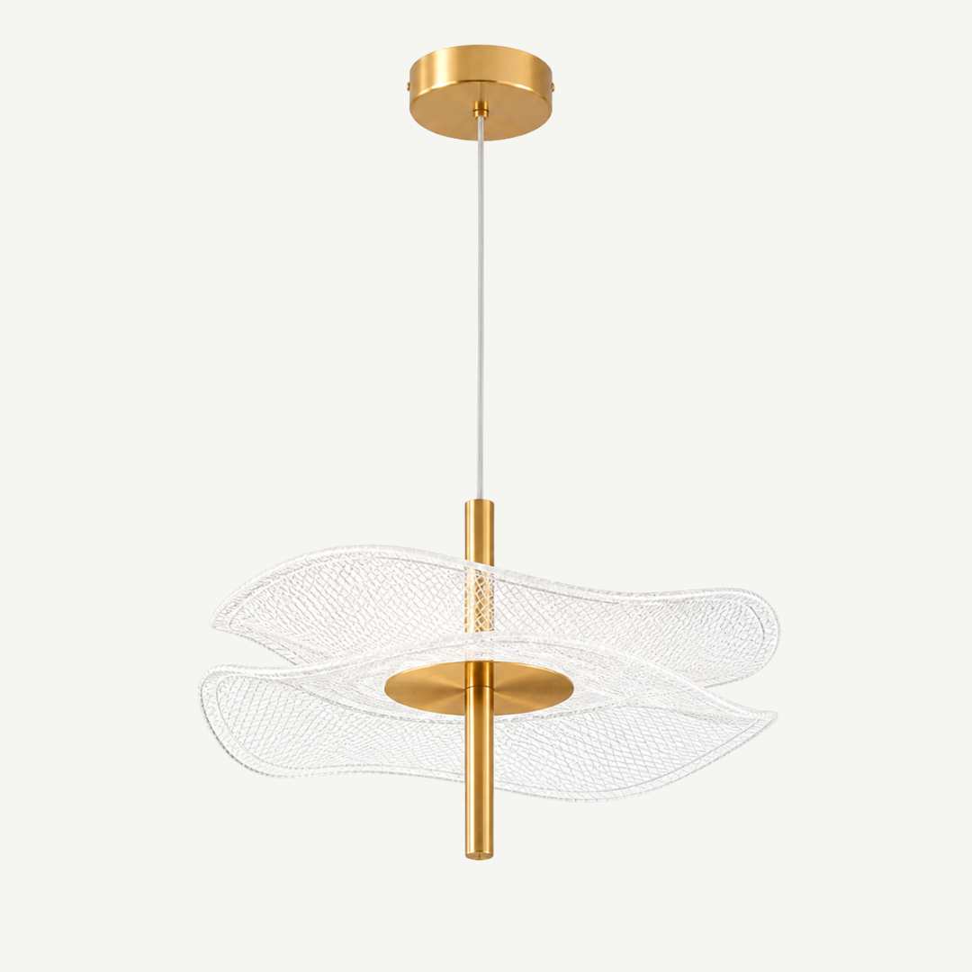 Suspension Design Scandinave Chic - Luminaire Ambiance Moderne - Doré et Voilage Mesh