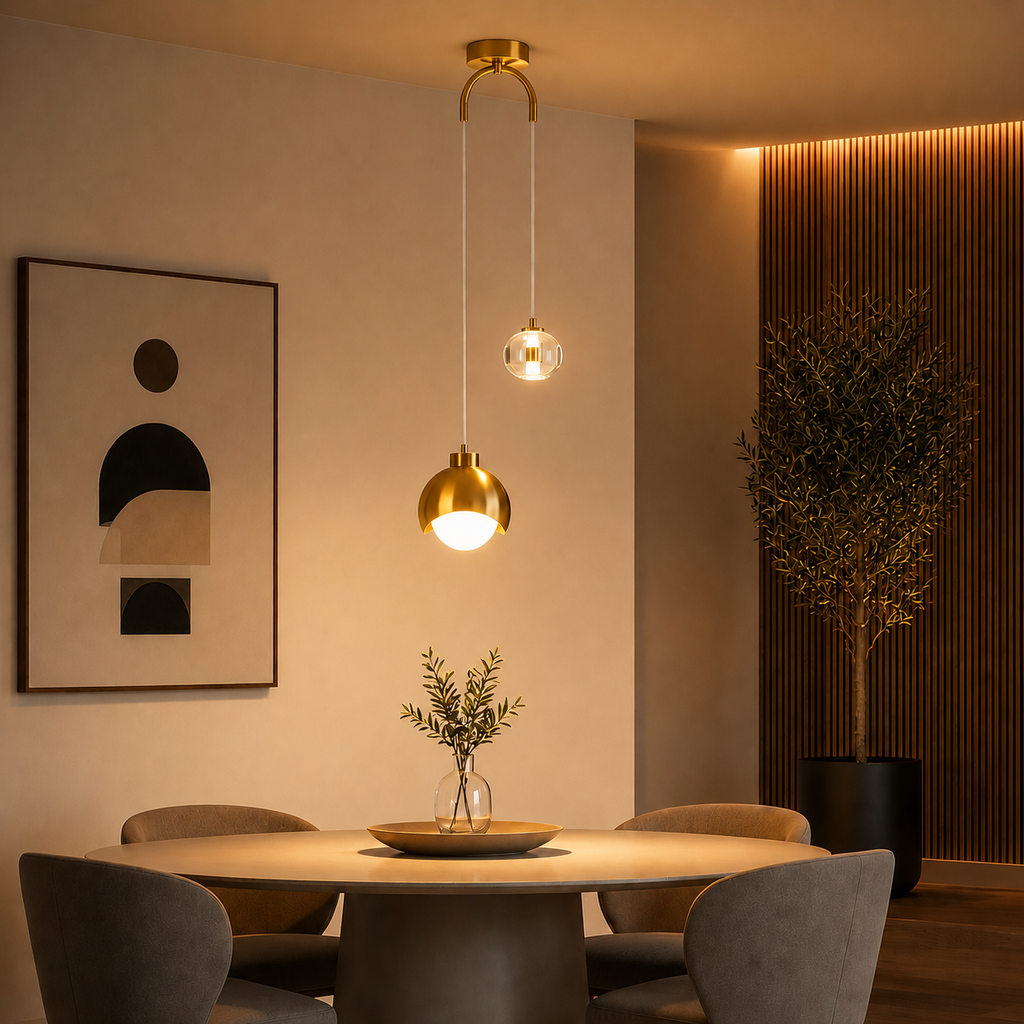 Suspension Luminaire Design Scandinave Doré et Blanc - Salon & Chambre