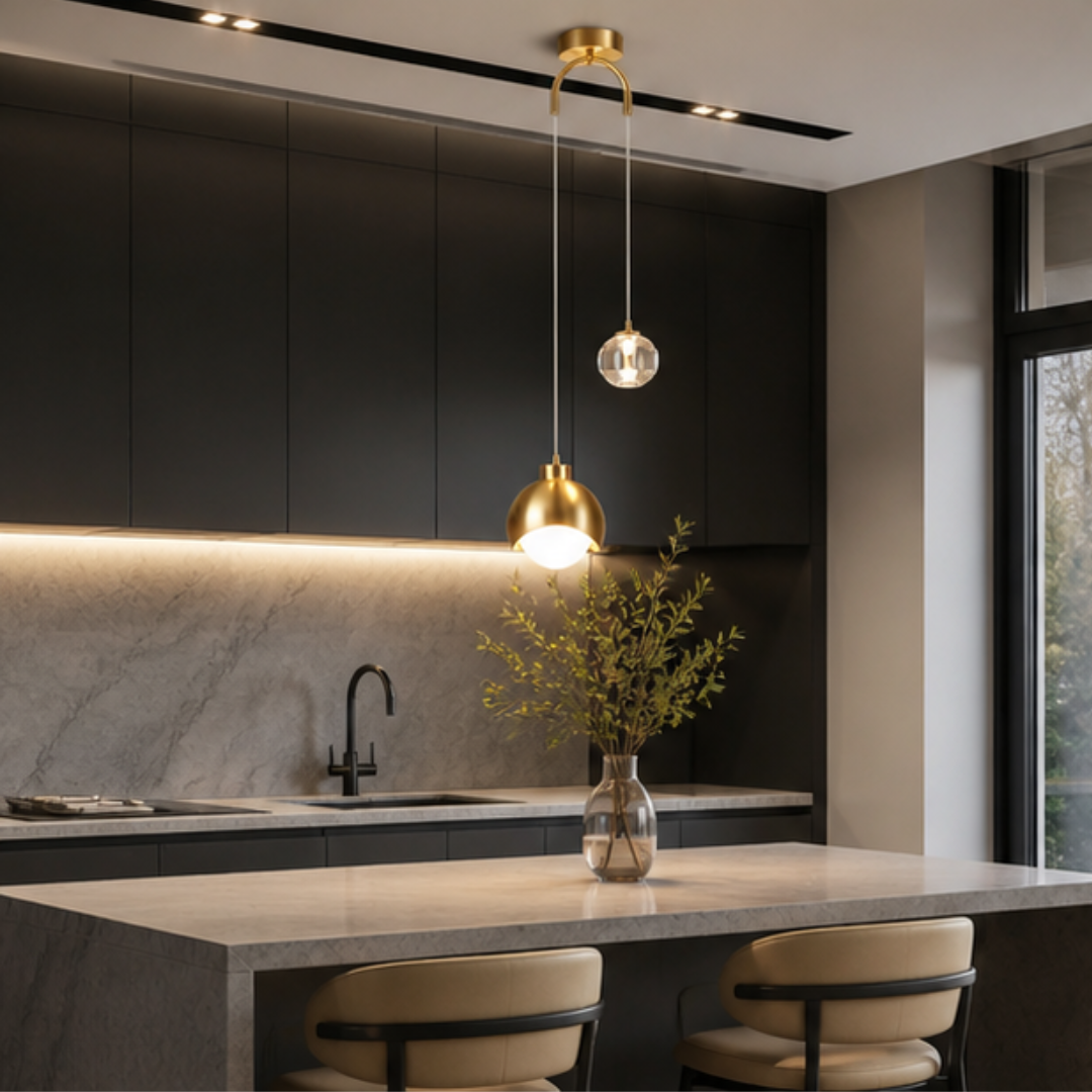 Suspension Luminaire Design Scandinave Doré et Blanc - Salon & Chambre