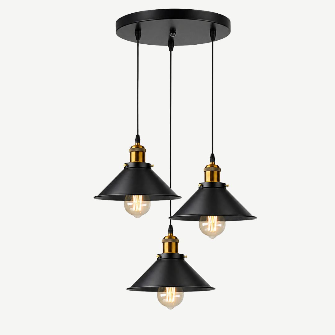 Suspension Luminaire Industrielle Noir & Doré – Design Vintage Élégant