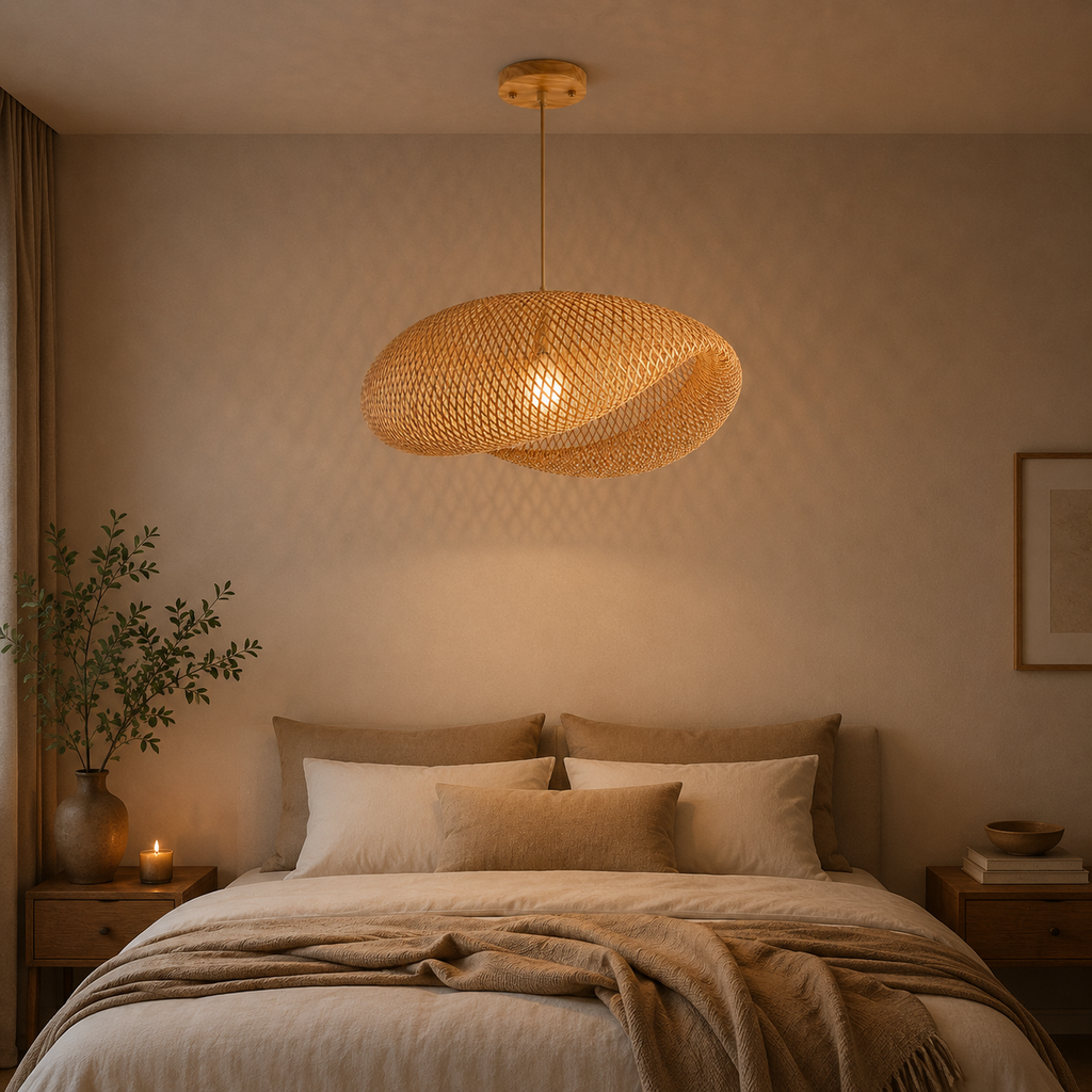Suspension Luminaire Rotin Naturel 36cm – Éclairage chaleureux design moderne