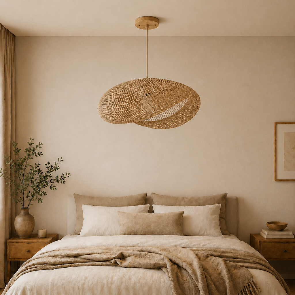 Suspension Luminaire Rotin Naturel 36cm – Éclairage chaleureux design moderne