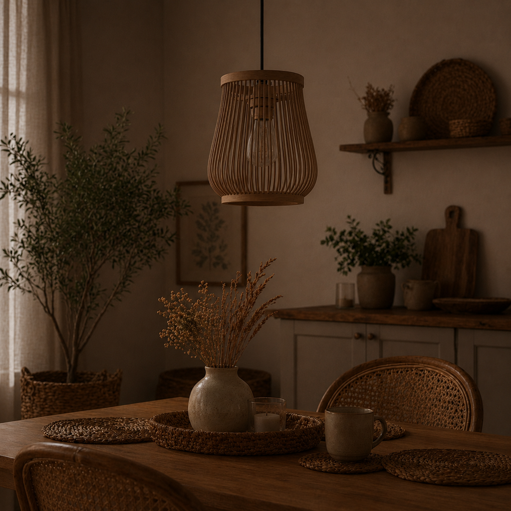 Suspension Luminaire Rotin Tressé 20 cm – Lampe Suspendue Design Naturel Bohème Salon