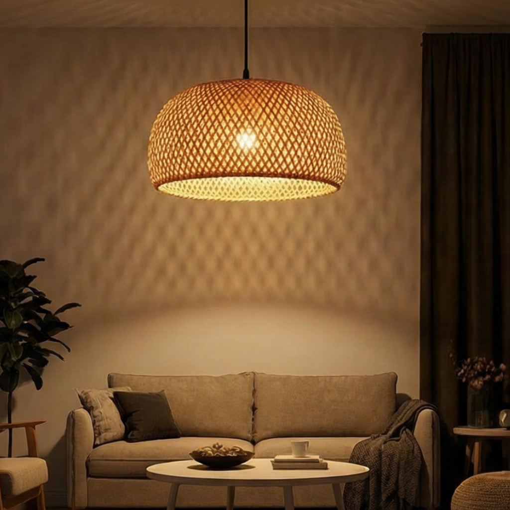 Suspension Luminaire Rotin 30 cm – Lampe Bohème chic